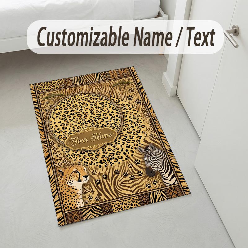 Wild Animal Safari Theme Soft Crystal Velvet Rug Custom Name & Text Print Non Slip Floor Rug for Bedroom Living Room
