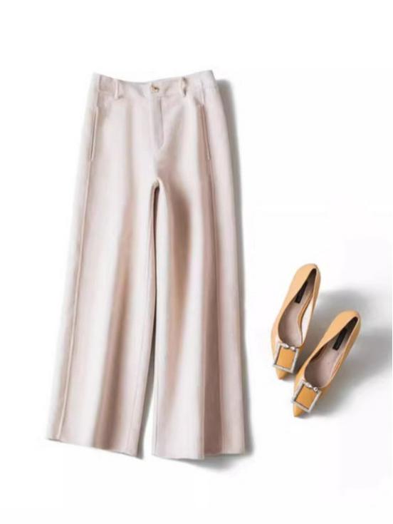 

Women s 100% Wool Straight-Leg Winter Pants - Thick Double-Faced Fabric, Wide-Leg, Nine-Point Length for Autumn and Winter. XL брудно-білий