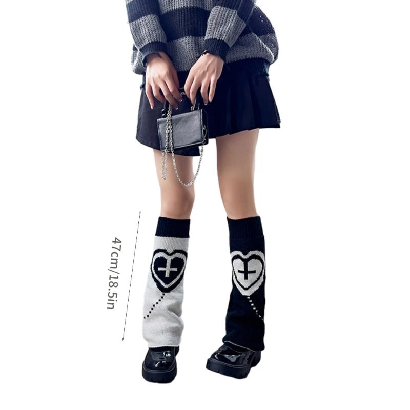 Girls Lolitas Leg Warmers Y2K Star Knitted Flared Leg Sleeves Goth Baggy Cuffs Ankle Heap Socks JK Uniform Foot Cover