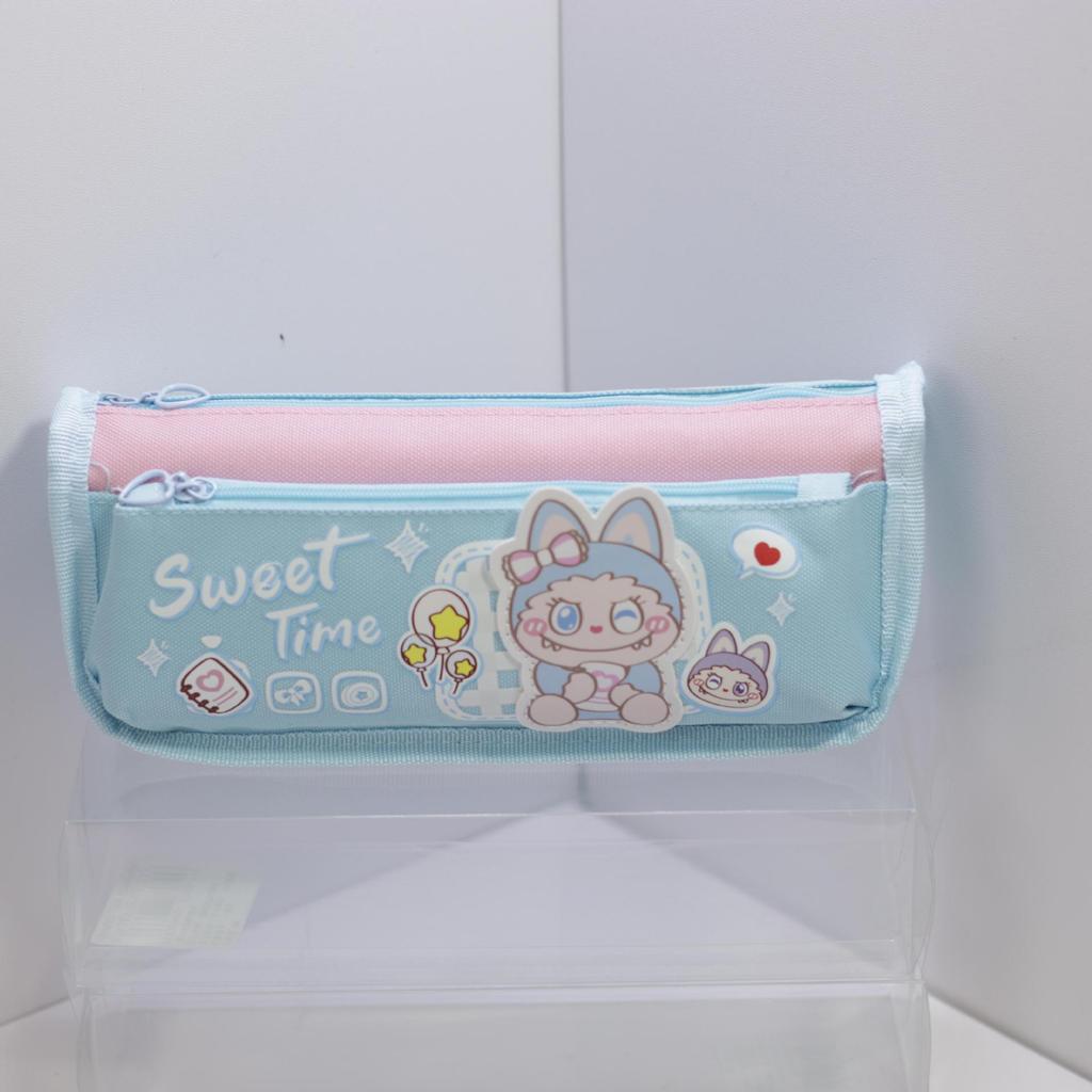 New Pencil Case Color Matching Cartoon Double-layer Large-capacity Student Pencil Case Small and Medium Pencil Case