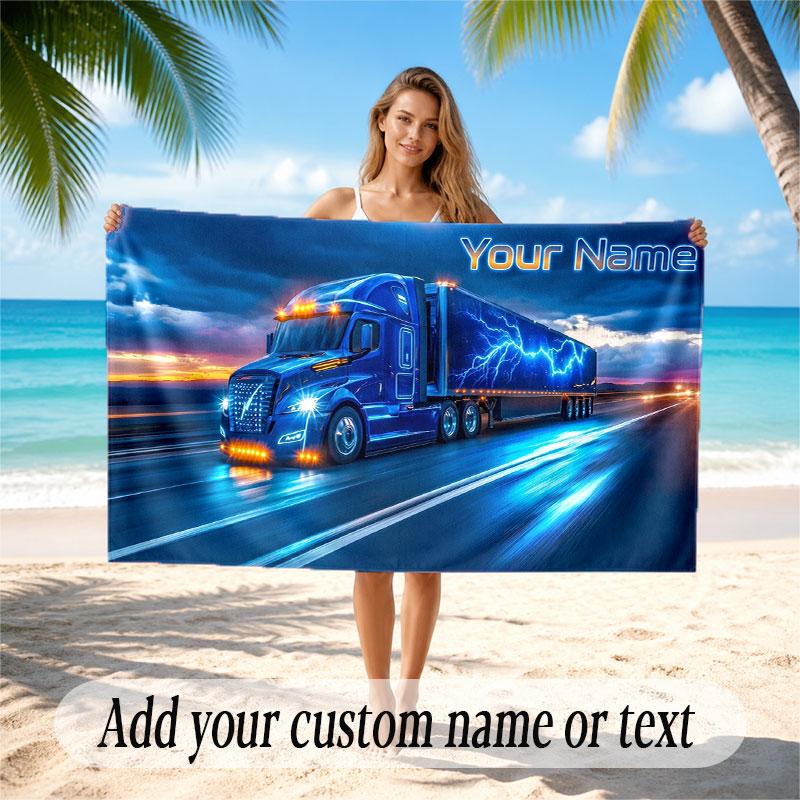 Truck Theme Beach Towel Personalized Custom Name & Text Soft Quick Dry Beach Towel for Swimming Travel