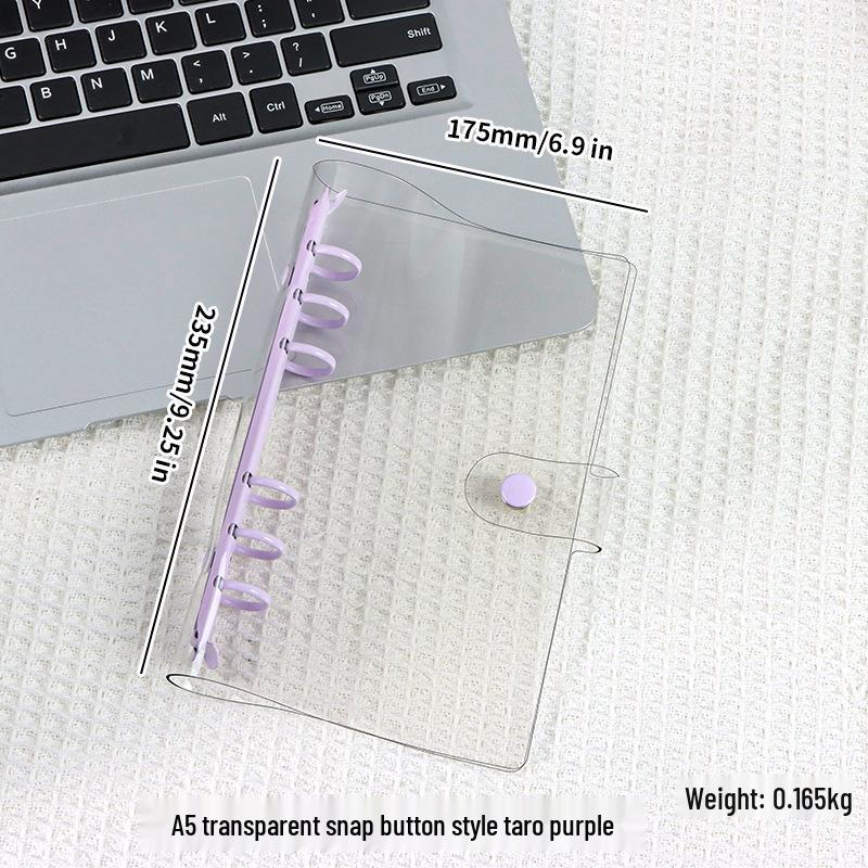 Couverture de cahier en PVC transparent souple style INS, A5 à feuilles mobiles, design A6 mignon et simple