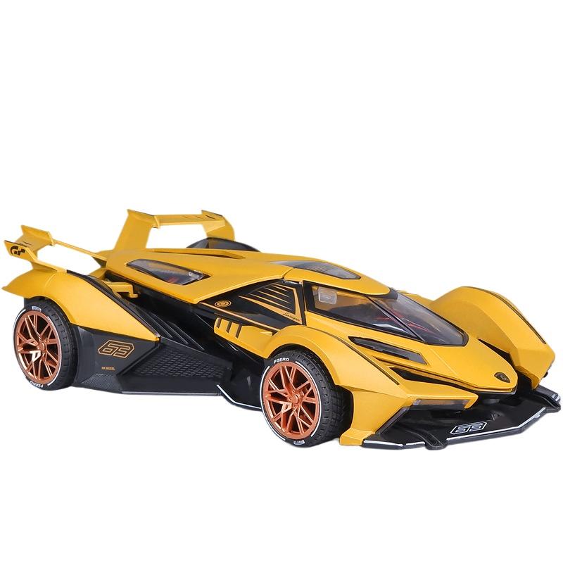 

1/24 Lambo V12 GT Металлический автомобиль, сплав, спортивная машина, литая модель автомобиля, звуковая и световая игрушка, компьютер, настольное украшение, коллекция, подарок жёлтый