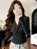 Women's Spicy Girl V-Neck Ruched Long-Sleeve Slimming Winter Top