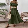 Women S Square Neck Puff Sleeve Maxi Dress Smocked Bodice Tiered Skirt with Pockets for Casual Wear