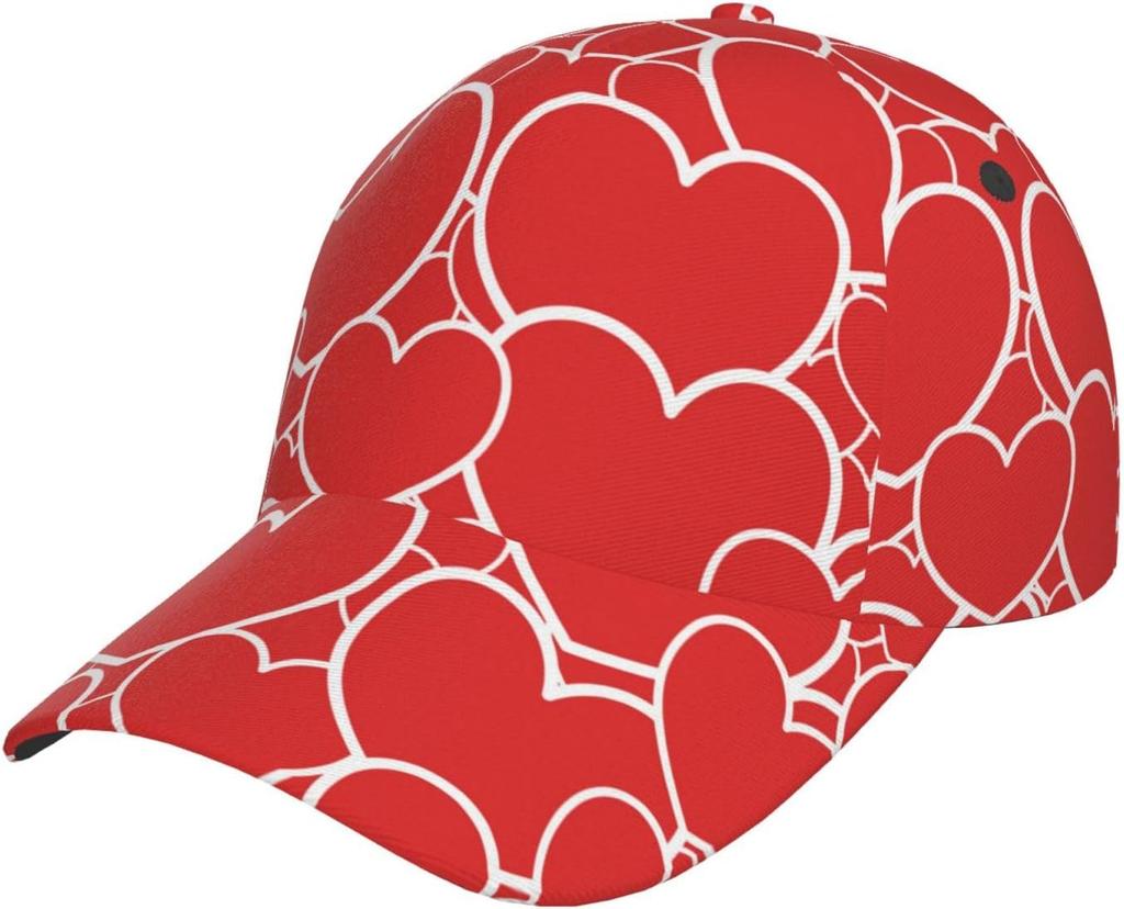 Valentine's Day Red White Heart Pattern Womens Baseball Caps Cute Trucker Hat Baseball Hats for Men Womens Hats