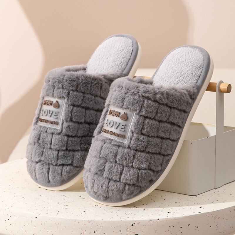 Cotton slippers women's autumn and winter home warmth plush indoor non-slip couple household floor slippers men's autumn and winter