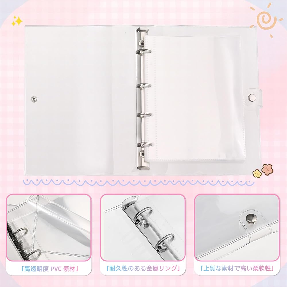 Topmvp Sticker Album, A4 Size, Large, Transparent, 4-Hole Binder | Includes 10 Sheets of Removable