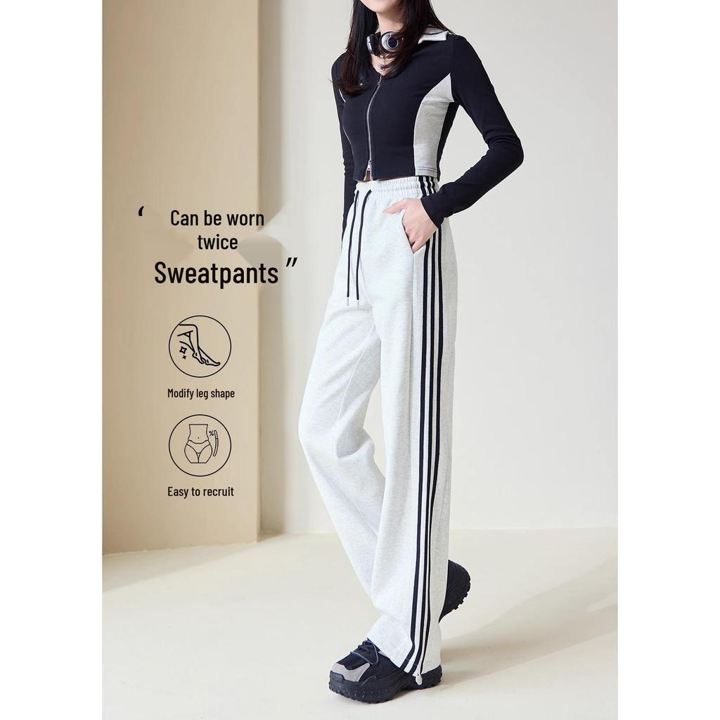 Women's Spring 2025 High-Waisted Striped Ankle-Cuff Sweatpants