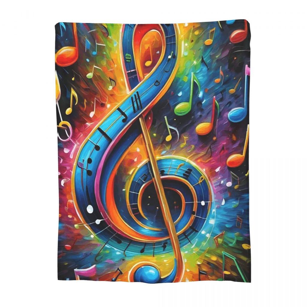 Colorful Musical Note Music Score Blankets Soft Warm Flannel Throw Blanket Bedspread for Bed Living Room Picnic Travel Home Sofa