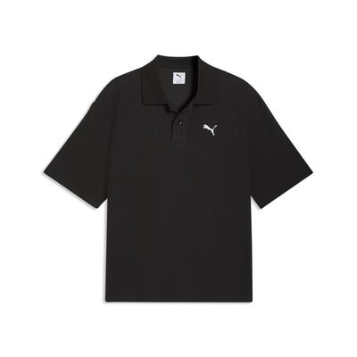 Casual WARDROBE ESS Boxy Waffle Polo Shirt 636807 Black Men's (01)