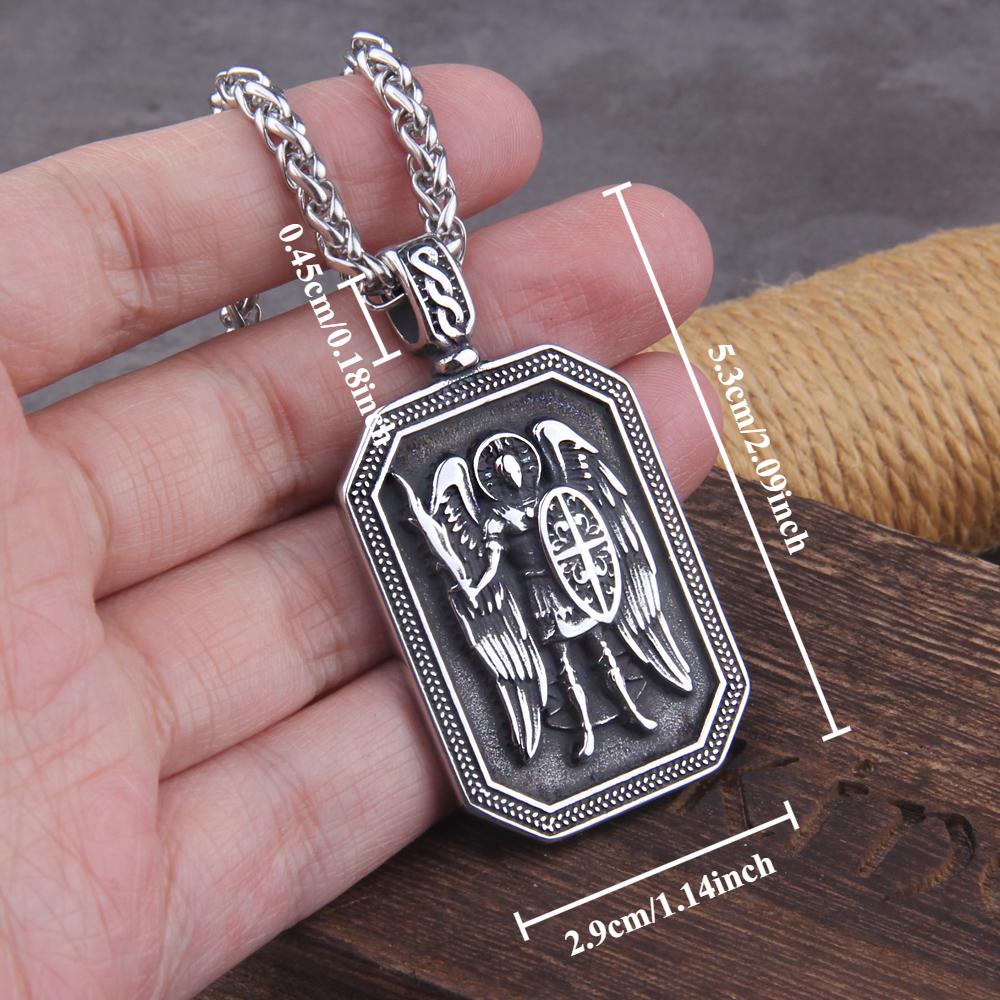 Archangel Michael Cross Shield Prayer Tag Titanium Stainless Steel Pendant Men's Amulet Necklace Jewelry Gift Wholesale with Box