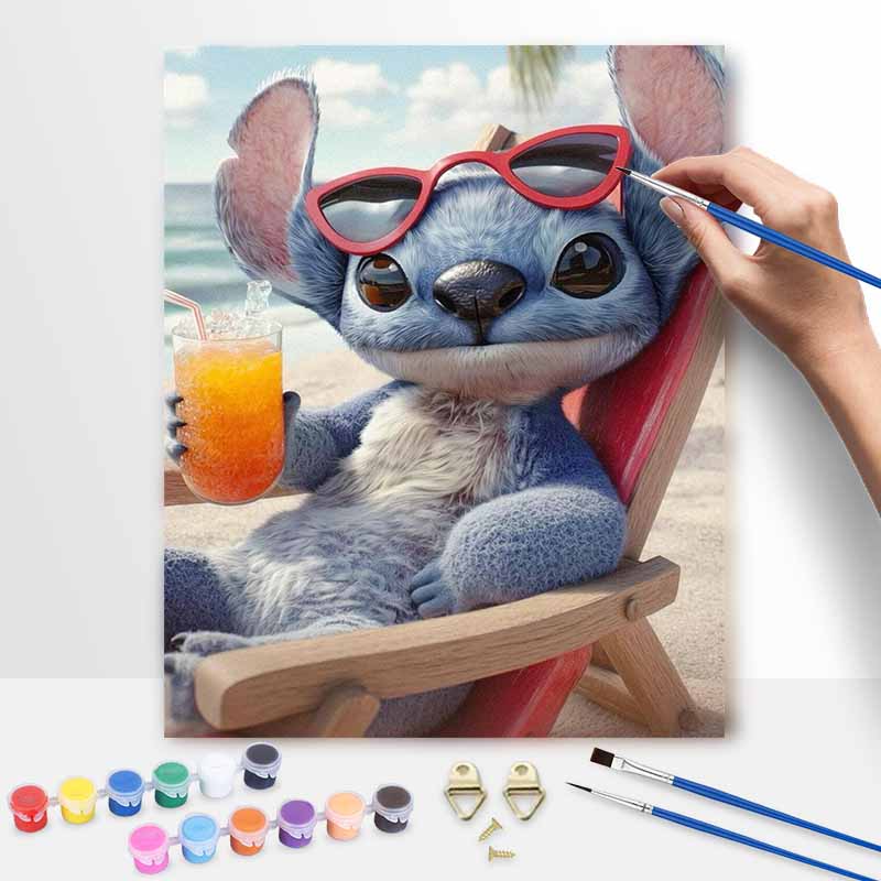 Disney Stitch Beach Vacation Oil Paint Digital Painting Art Kit Handmade DIY Painting Kit Home Decor