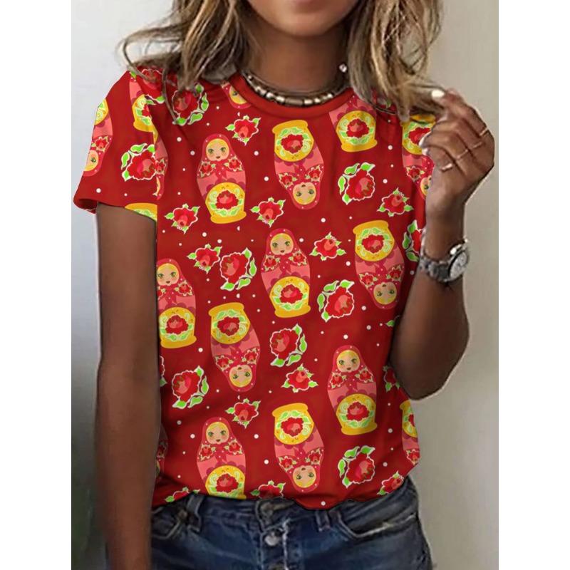 3D Print Women Round Neck Short Sleeve T Shirt Tees Harajuku Y2K Top Female Clothing