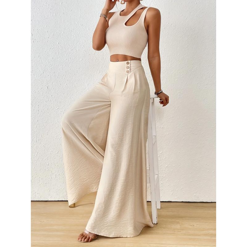 Casual Style Plus-Size High-Waisted Drapey Wide-Leg Pants for Women Summer Cotton-Linen Texture Slimming and Flattering Skirt Pants Commuting