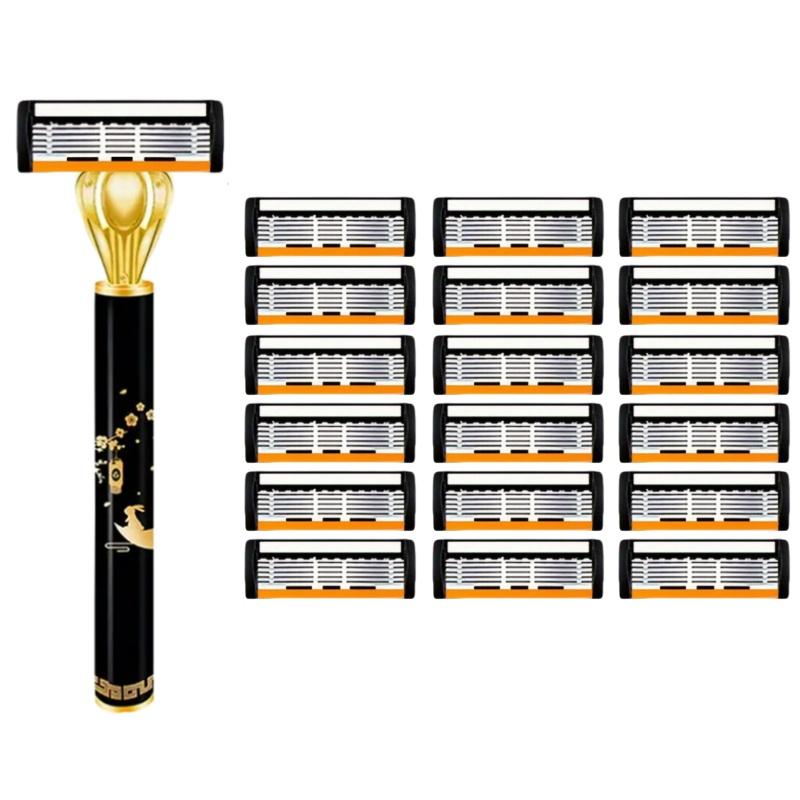 Men's Manual Razor Safety Razor 6-layer Stainless Steel Hair Removal Knife, Replaceable Razor Head, Razor Tools.