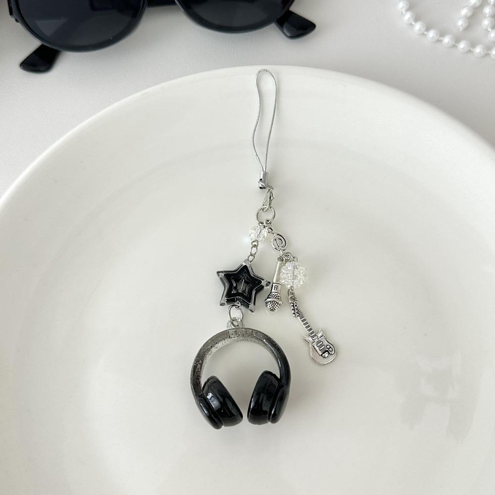 

Phone Chain Y2K Guita Pendant Bags Decoration Microphone Pendant Bag Hanging Black lanyard