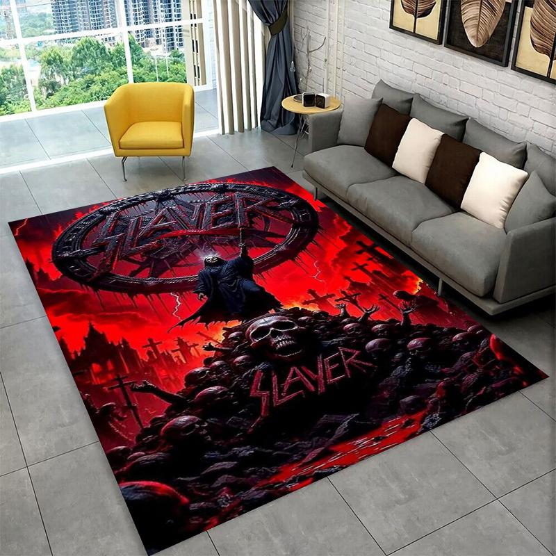 Tappeto Tappetino Retro Slayer Heavy Metal Rcck Band Segno per Camera da Letto Soggiorno Divano Zerbino Decorazioni per la Casa, Tappeto per Area Giochi Bambini Antiscivolo