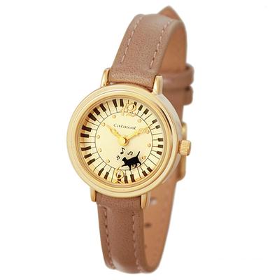 Ladies Watch Walking On the Black Cat Cute Mocha [Cat Piano]