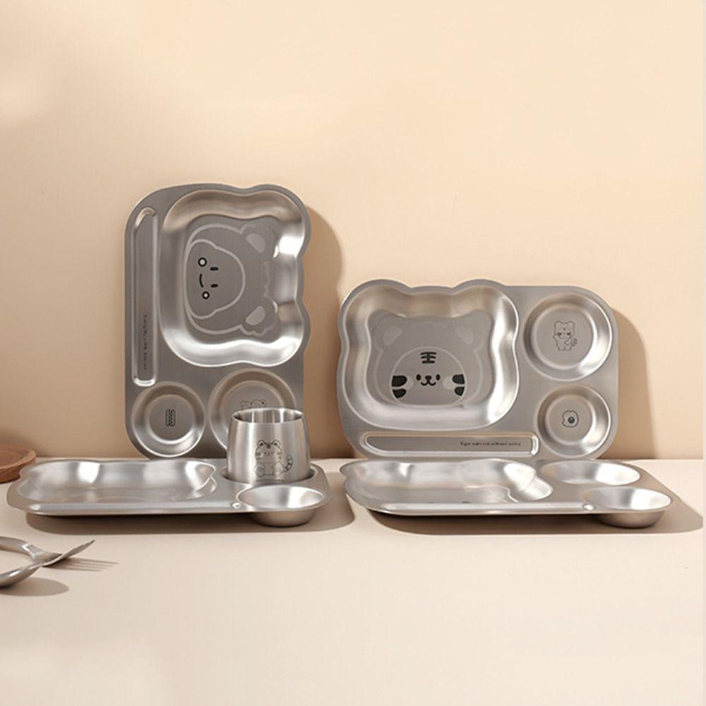 Multi Grids Children's Tableware Square Shaped Food Plate Stainless Steel Plate  Fruit Salad