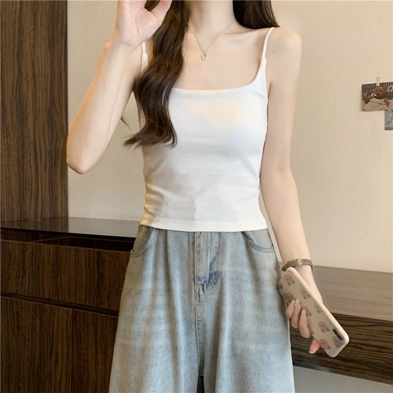 Korean Style Cotton Sling Vest with Built-In Bra - Backless Tube Top