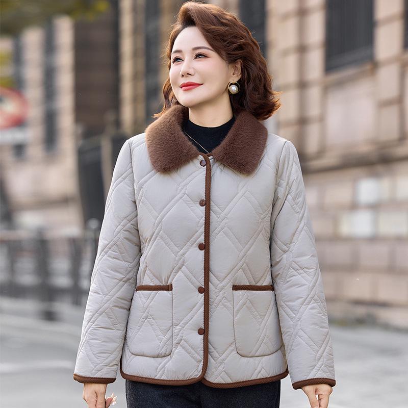 

Mom s Winter Velvet-Plus Thickened Cotton Jacket: Warm, Stylish Lapel Outerwear for Middle-Aged & Elderly Women XXL