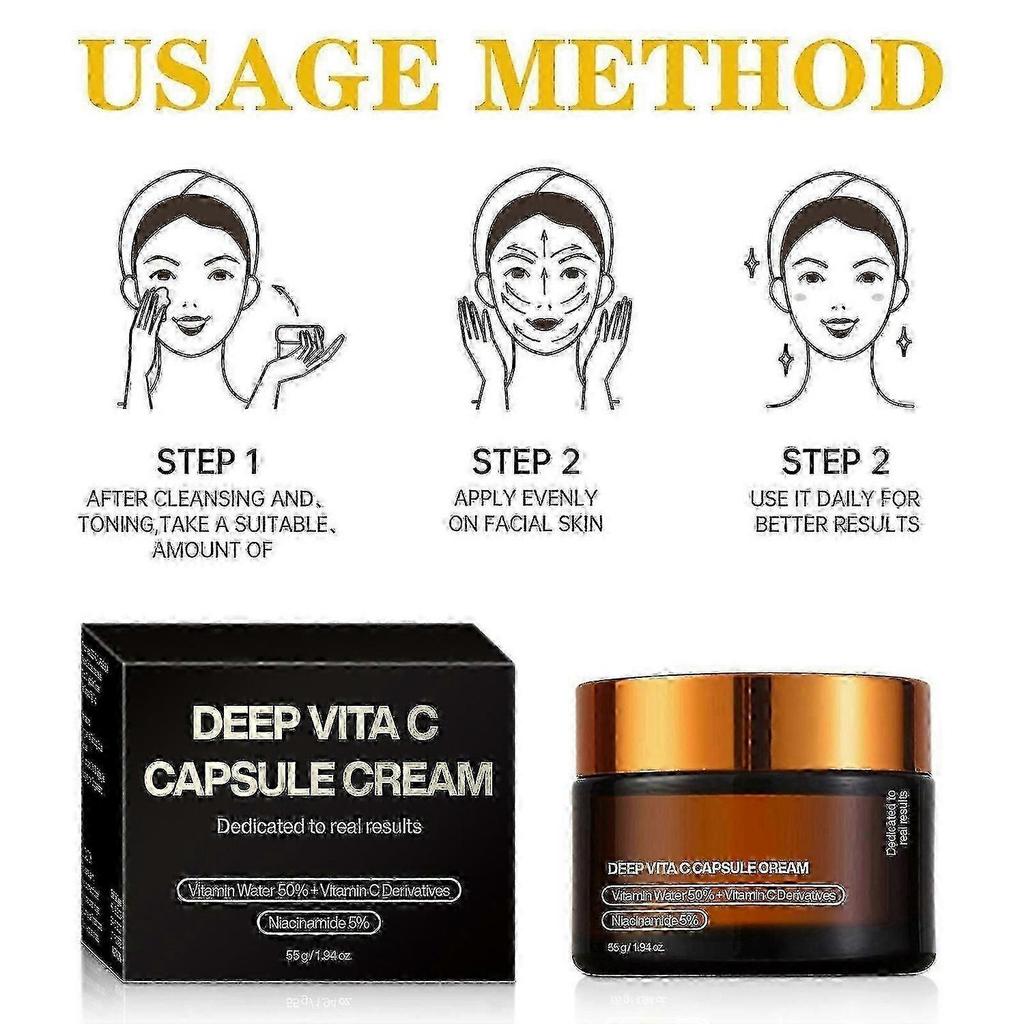 Deep Vita C Kapselcreme - Vitamin C Kapsel Gesichtsfeuchtigkeitsgel mit Kollagen & Niacinamid - Anti-Falten, Straffend, Feuchtigkeitsspendend Haut-TF