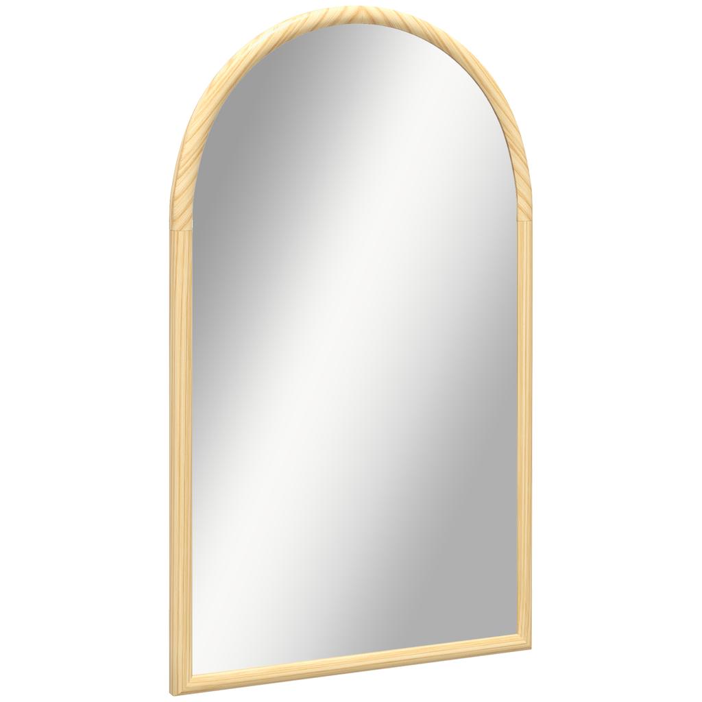 Arched Wall Mirror, Wooden Frame, 110 x 65 cm, Natural Wood