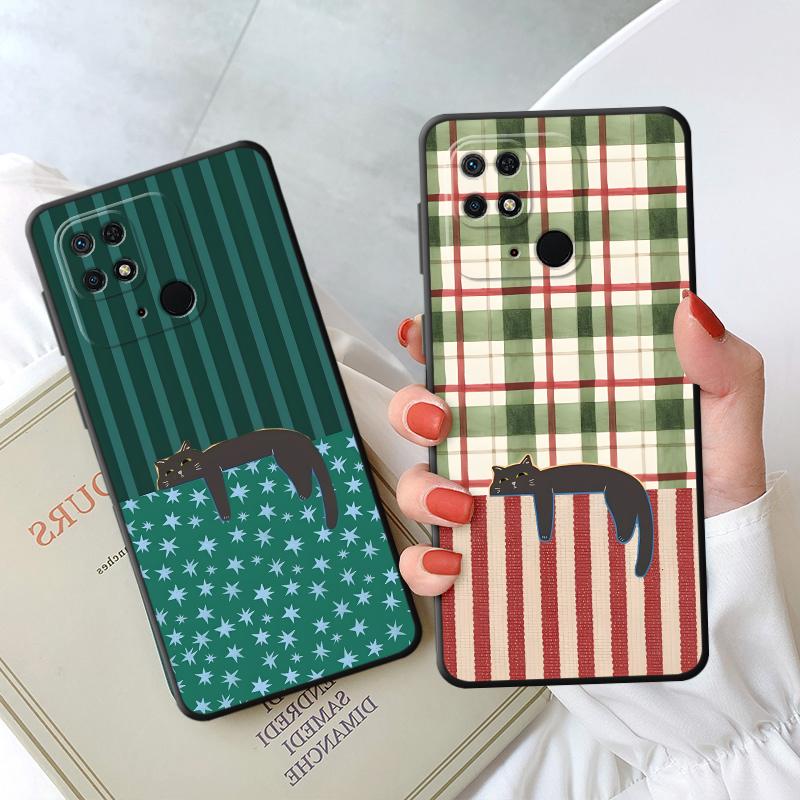 Cartoon Grid Cat Funda Phone Cover Case for Xiaomi Mi 12 12T Pro 13 Lite 14 15 Pro 12X 11 11T 10T