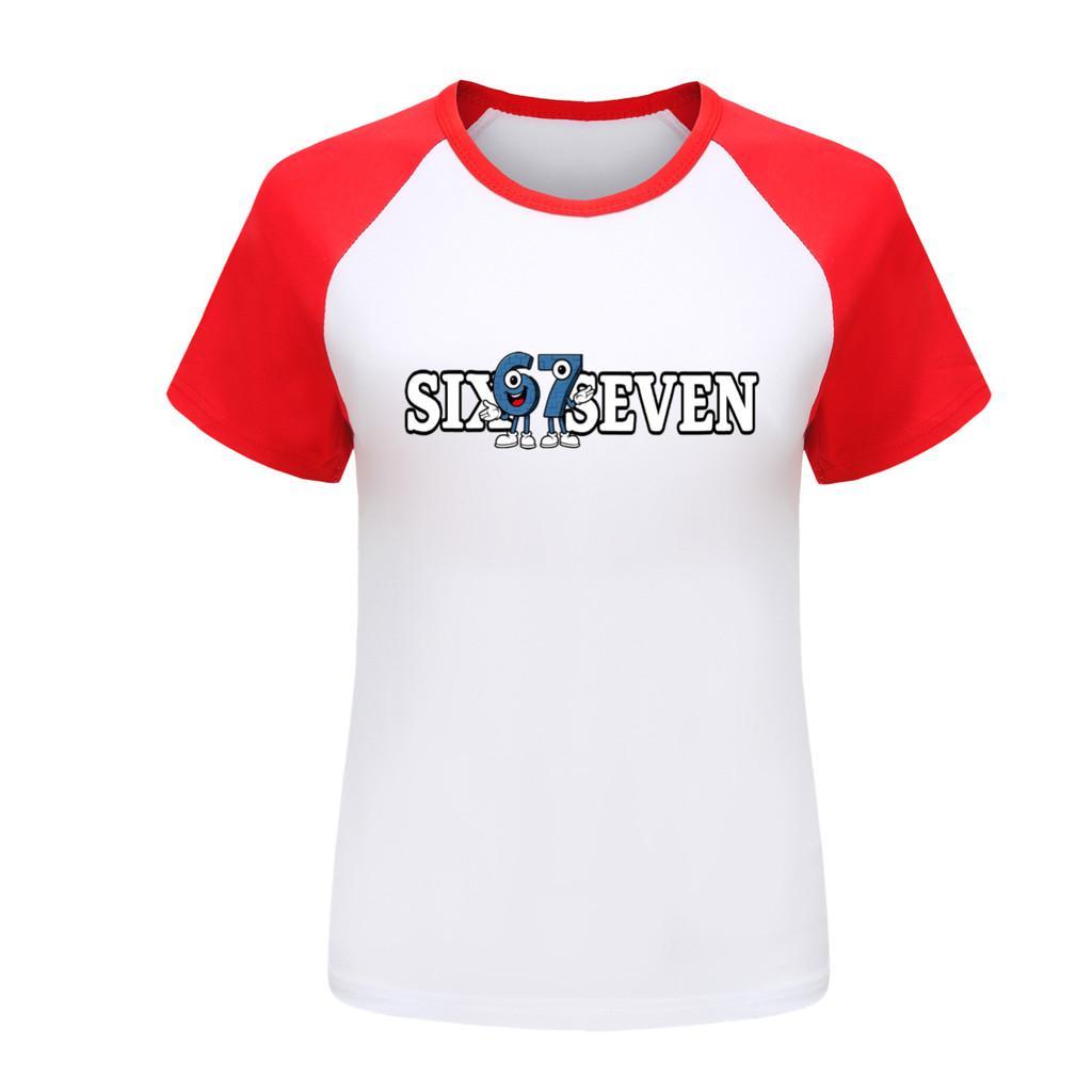 5388 Boys Girls Brainrot 67 Print Raglan Cute Casual T-Shirt