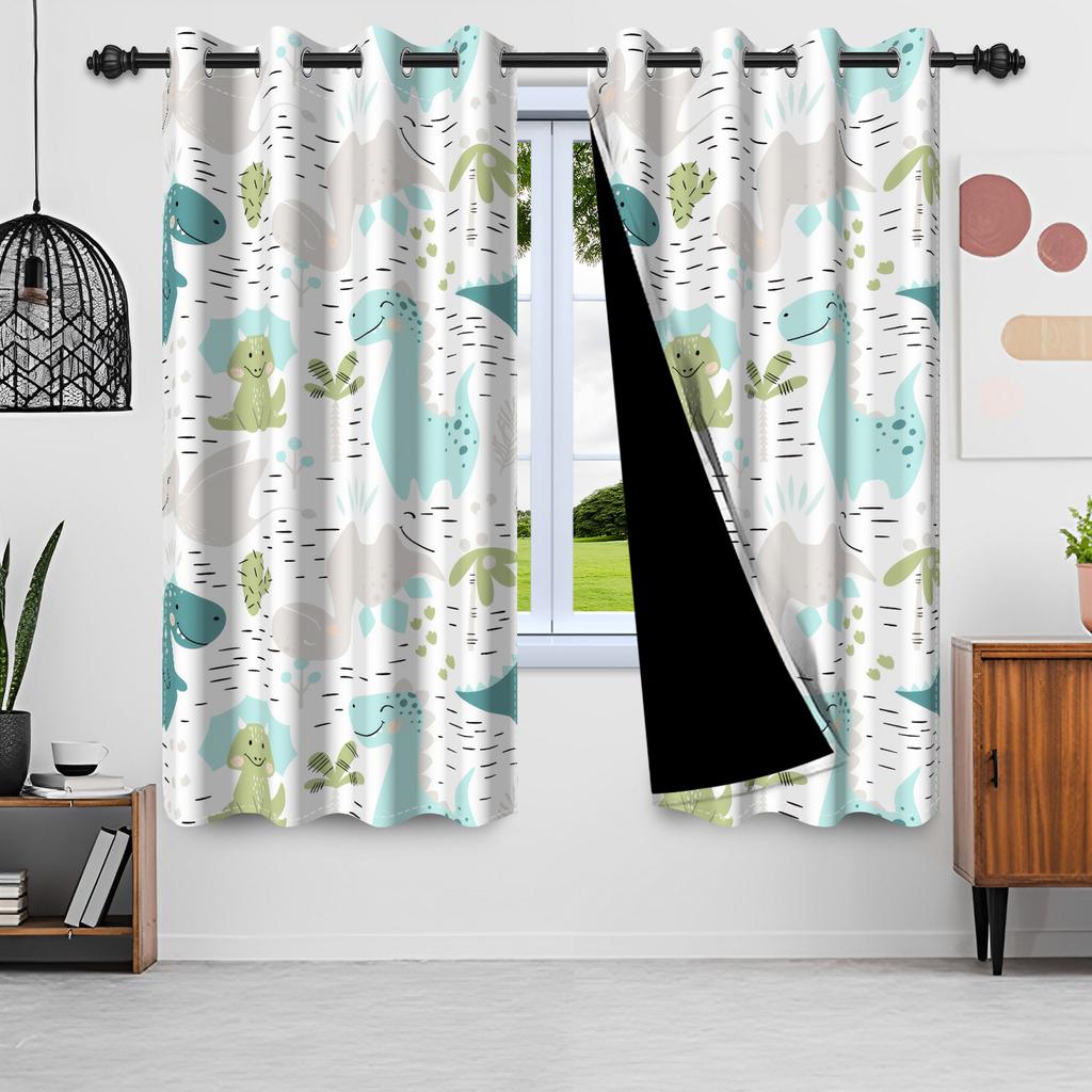 2 stk Dyreriksmønster Gardiner Dinosaur Giraff Løve Mønster Mørkleggingsgardin Barneromsdekorasjon Gutter Jenter Soveromsgardiner