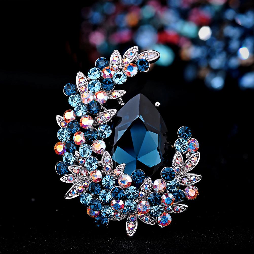 Women Fashion Crystal Moon Brooch Exquisite Crystal Pin Jewelry Accessories For Sweater Coat Decoration
