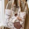 Casual largecapacity bag women's summer new cartoon bear canvas bag college students commuting to class shoulder tote bag
