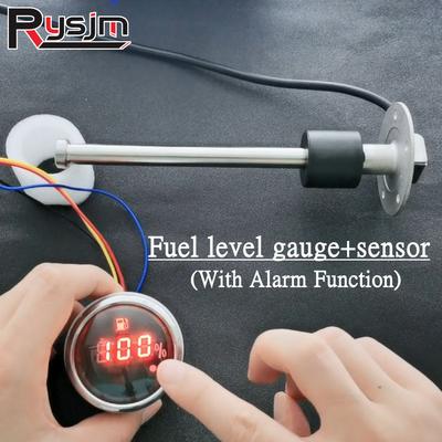 Boat Car Fuel Level Gauge With Alarm Light + Fuel Level Sensor 125mm 175mm 225mm 275mm 375mm 0~190ohm 52mm Digital Gauge for RV