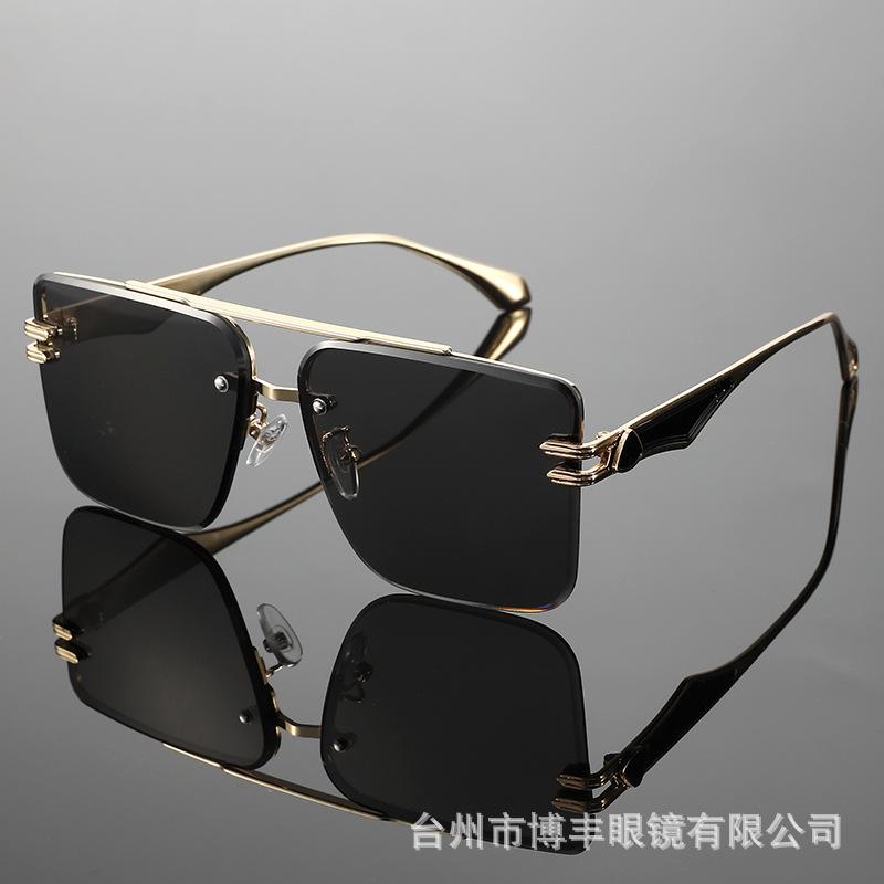 Double Beam Super Large Frame Half Frame Metal Double Beam Outdoor Sunshade Sunglasses Men'S Fashion Sunglasses