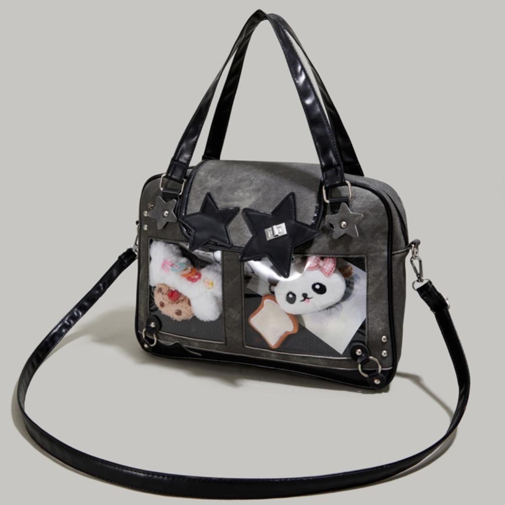 Star Decoration Shoulder Ita Bag Denim Y2K Anime Display Bag Goth Transparent Pocket  Daily