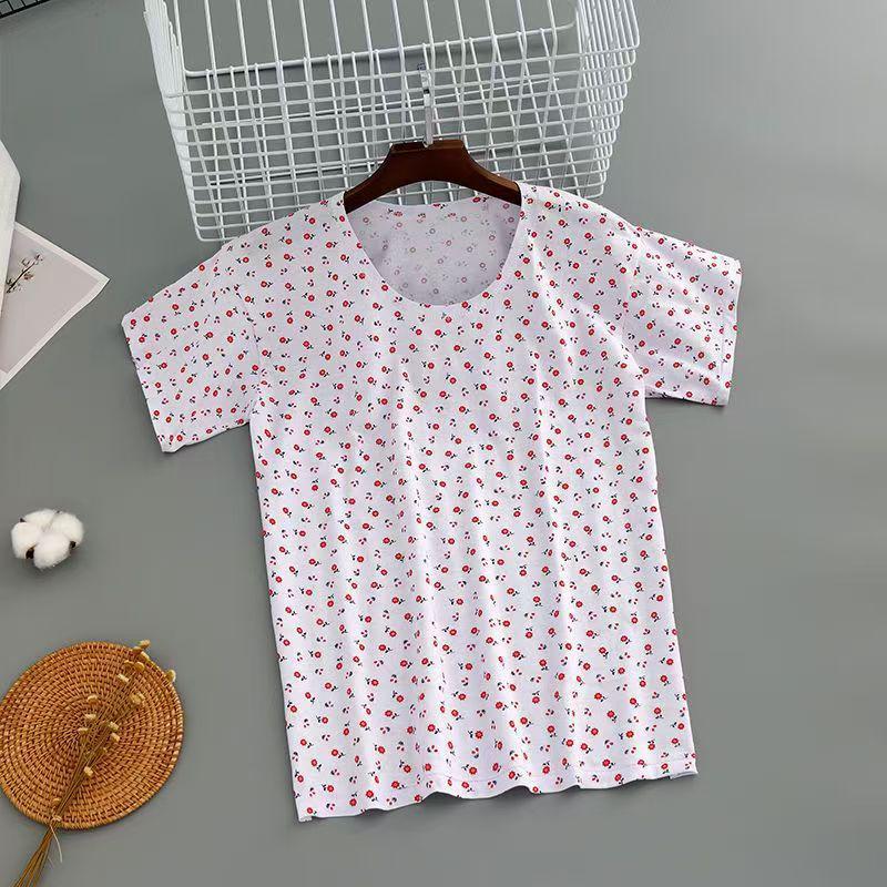 Women's Plus Size Floral Cotton T-Shirt - Summer Short Sleeve for Middle-aged & Elderly
