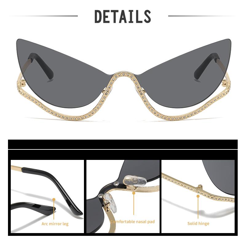 Neue randlose personalisierte Cat-Eye-Sonnenbrillen, übertriebener Hip-Hop-Stil Party- und Nachtclub-Dekorationssonnenbrillen