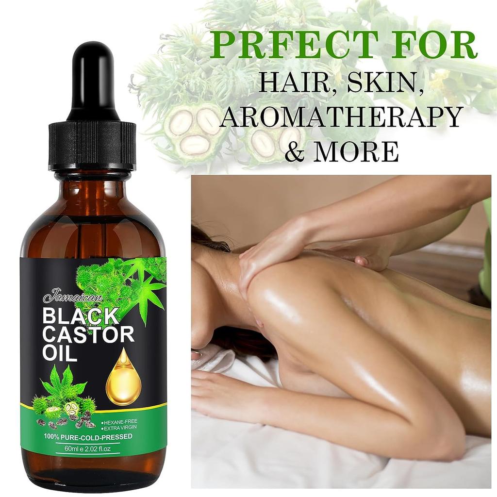 Jamaikanisches schwarzes Rizinusöl, Bio-Rizinusöl, kaltes schwarzes Rizinusöl Bio für Körper, Haare, Haut, Massageöl, Haarpflege 60ml