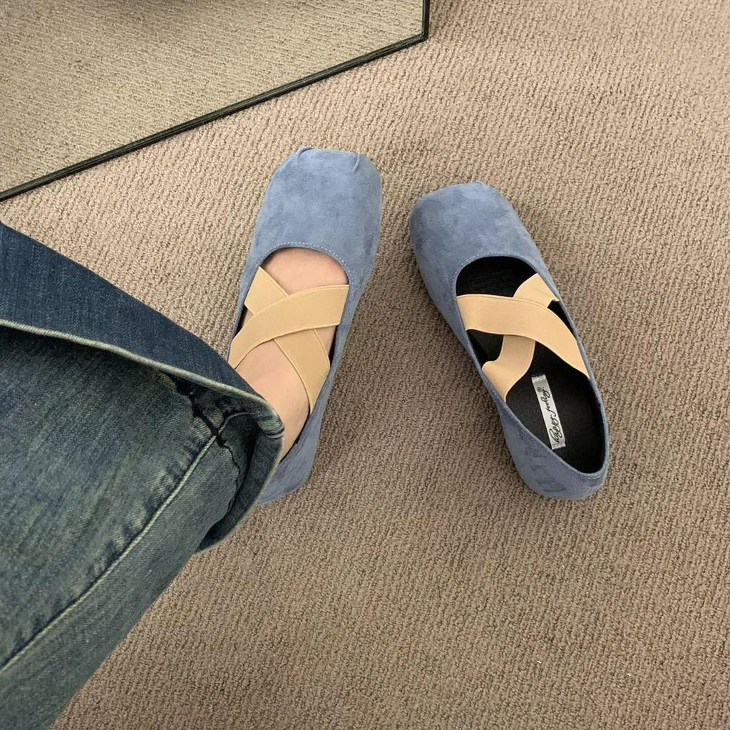 Fashion Bailamos Women Flats Elastic Cross Ballet Shoes Suede Single Shoes New Retro Everything Soft Soled Mary Jane Casual Shoes Mujer
