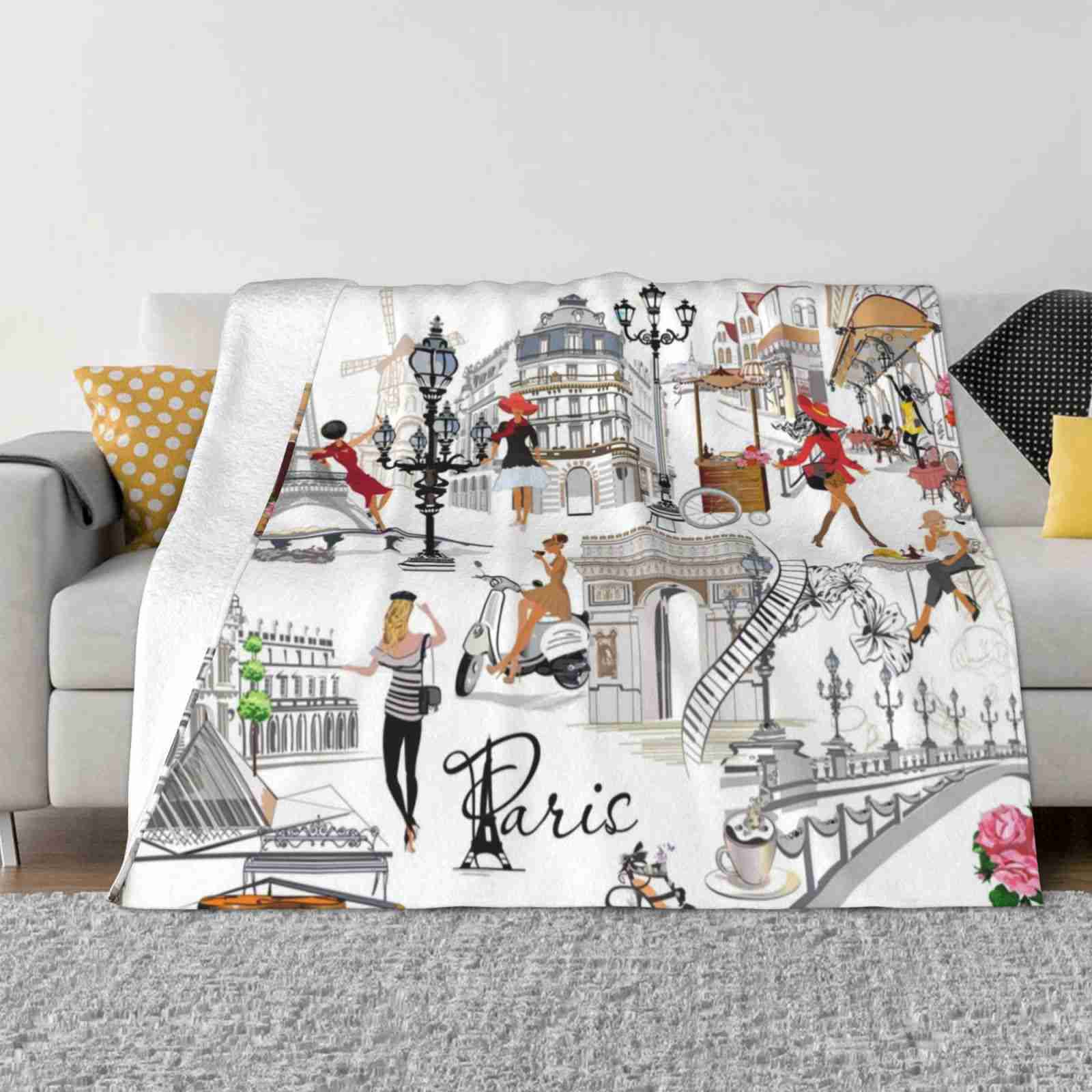Travel To Paris Fashion Soft Warm Flannel Blanket Paris Travel Eiffel Tower French Red Black Gold Museum Flowers Ohh La La 30x40in