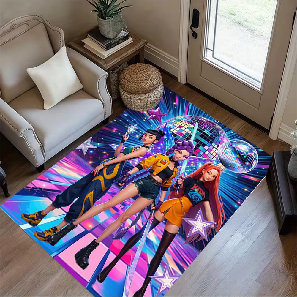 Huntrx: Neon Heroes Carpet Perfect for Dormitory Bedrooms Kitchen Balcony Anti-slip Rug Anime Office Decor Birthday/Christmas Gift