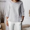 ZANZEA Damen Lässig Rundhals Locker 3/4 Ärmel Streifen Bluse