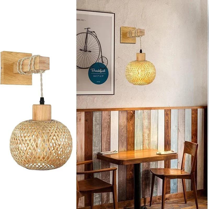 Wall Lights with E27 Base Type Bamboo Rattan Wicker Design Chandeliers Apply for Home Living Room Decorative Wall Lamps Fixtures
