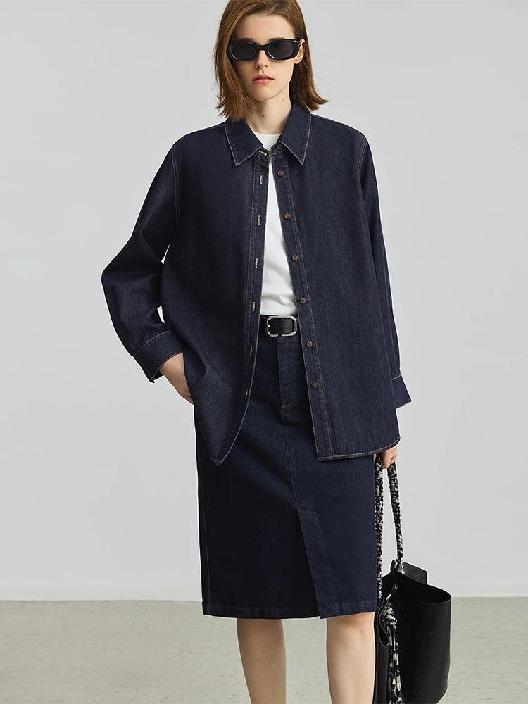Si Yuan Loose Fit Drop Shoulder Denim Long Sleeve Shirt - Early Spring Casual Jacket S (36)