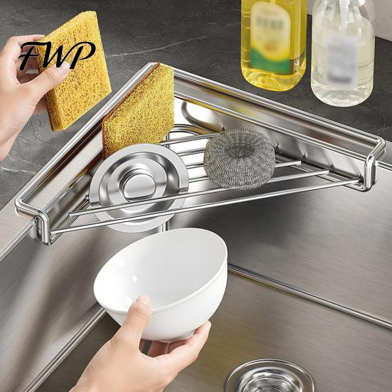 Dishwashing Tool Organizer Corner Sink Stainless Steel Triangular Shelf, Rustproof Compact Wire Kitchen Rack, Space Saving Utensil Drying Rack