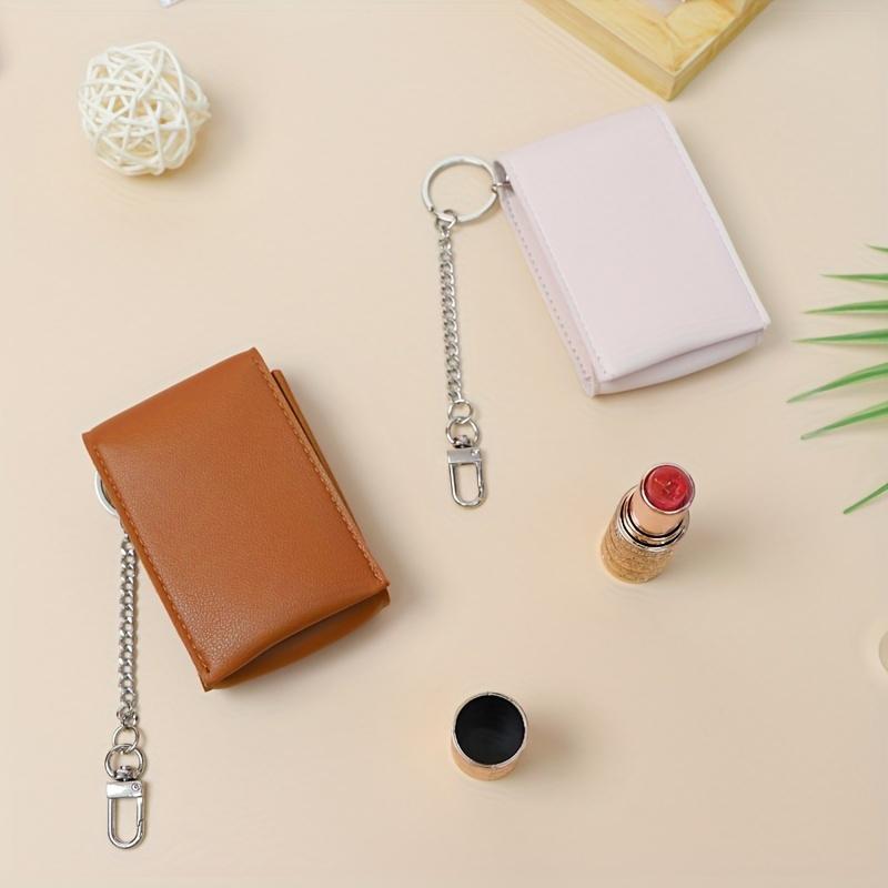 

Women PU Leather Fashion Pendant Organize Lipstick Bag Mini Key Chain Portable Solid Color Storage Gift Accessories