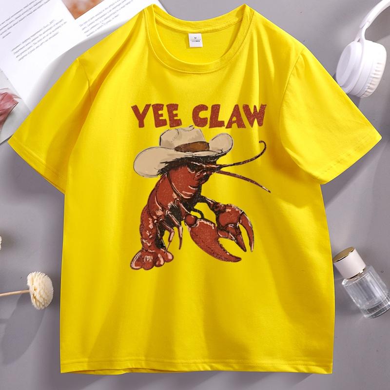 Lobster Cowboy TShirt Trendy Yee Claw Tee Funny Lobster Tshirt Western Beach Top Unisex Women Funny Printed Tshirts Tops