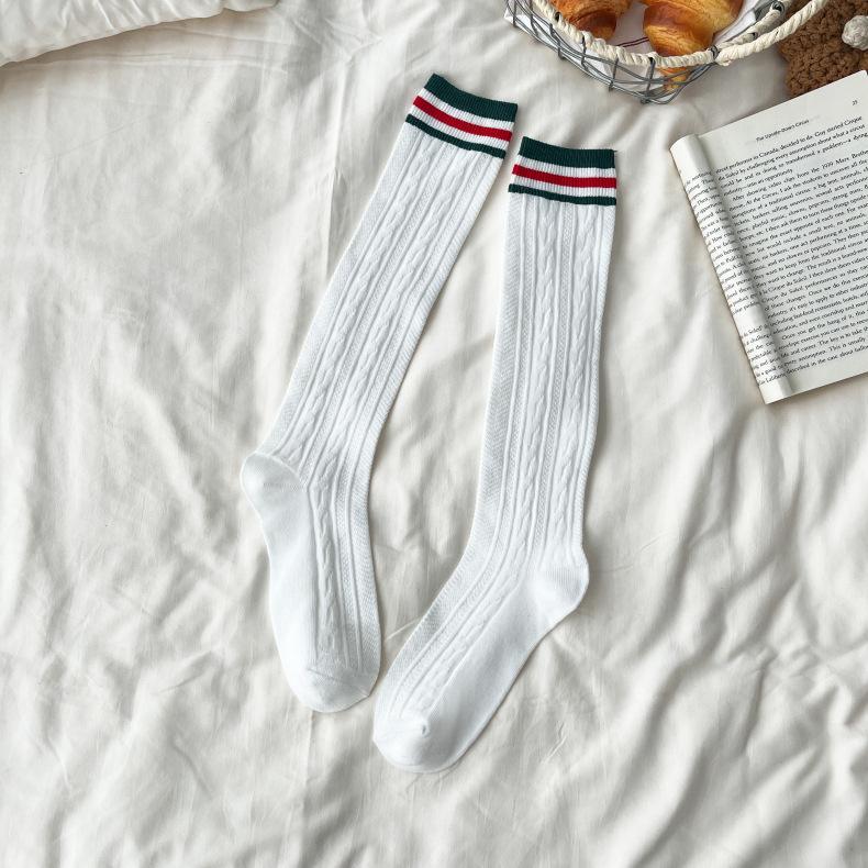 Meias de Cano Médio Listradas Coloridas de Algodão Penteado Agulha Dupla Femininas Meias Jk Até o Joelho Meias de Bezerro Estilo Faculdade Japonês