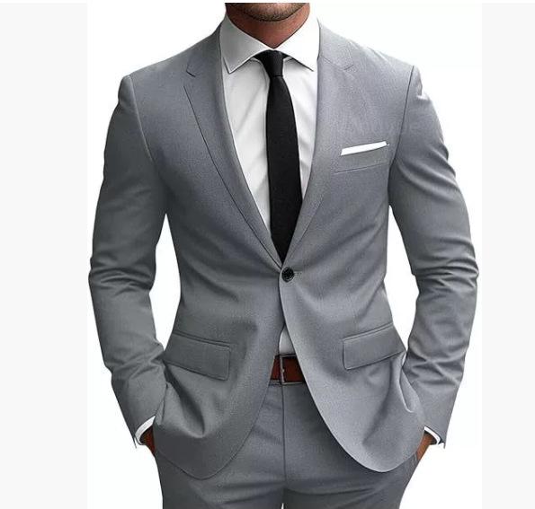 Men's European & American Casual Two-Piece Suit Set for Weddings/Banquets